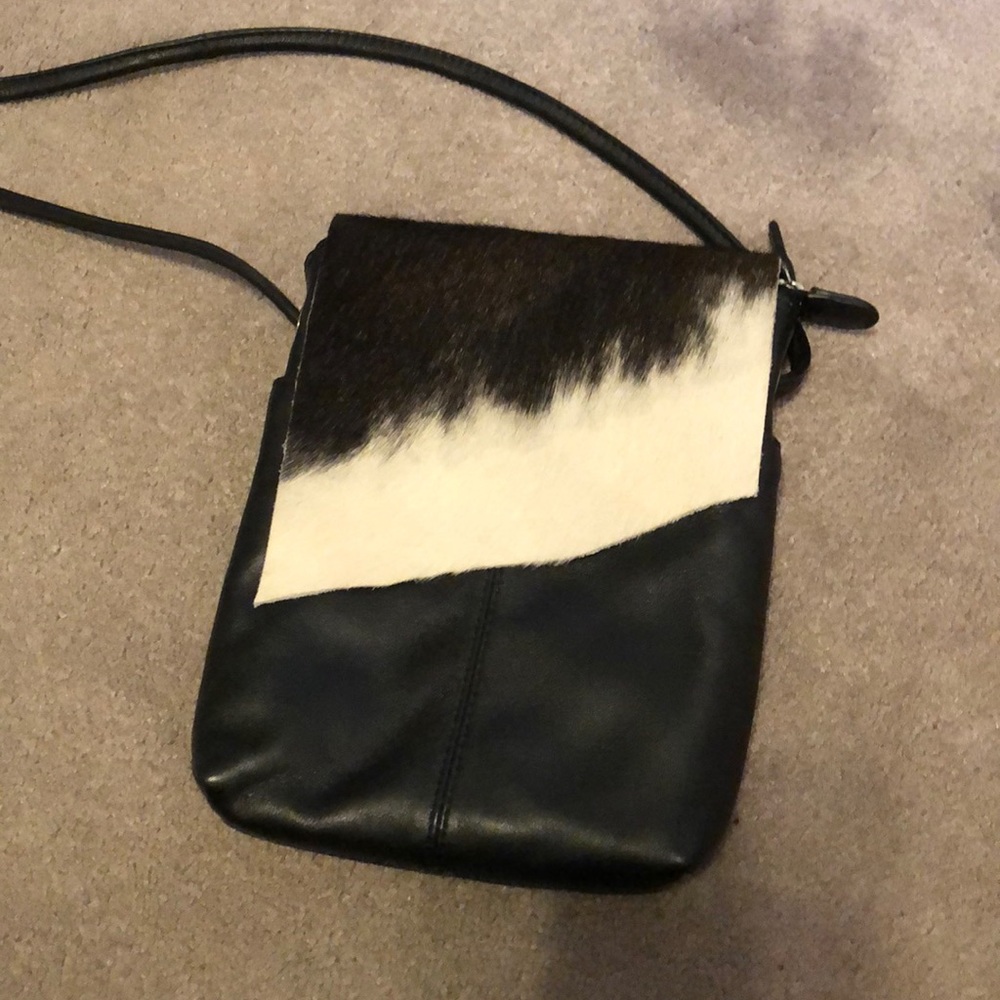 Crossbody bag with black and white soft fabric